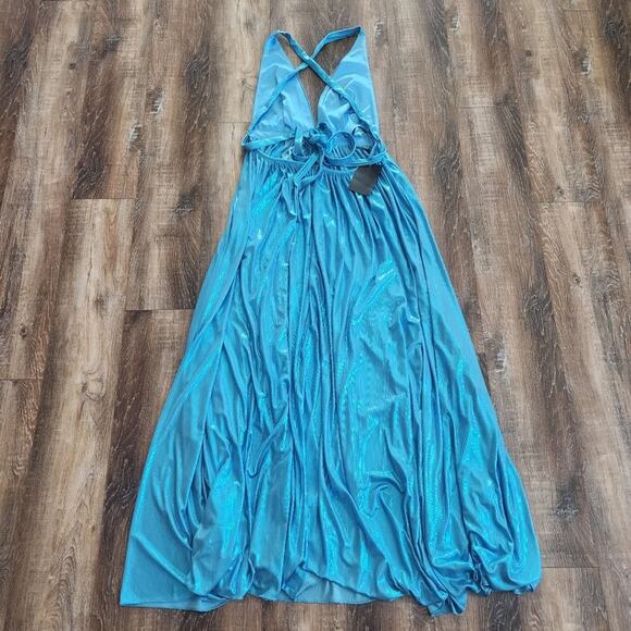 Retrofete Tova Dress in Aqua Blue Size Large NWT Metallic Sleeveless V Neck - Picture 7 of 14